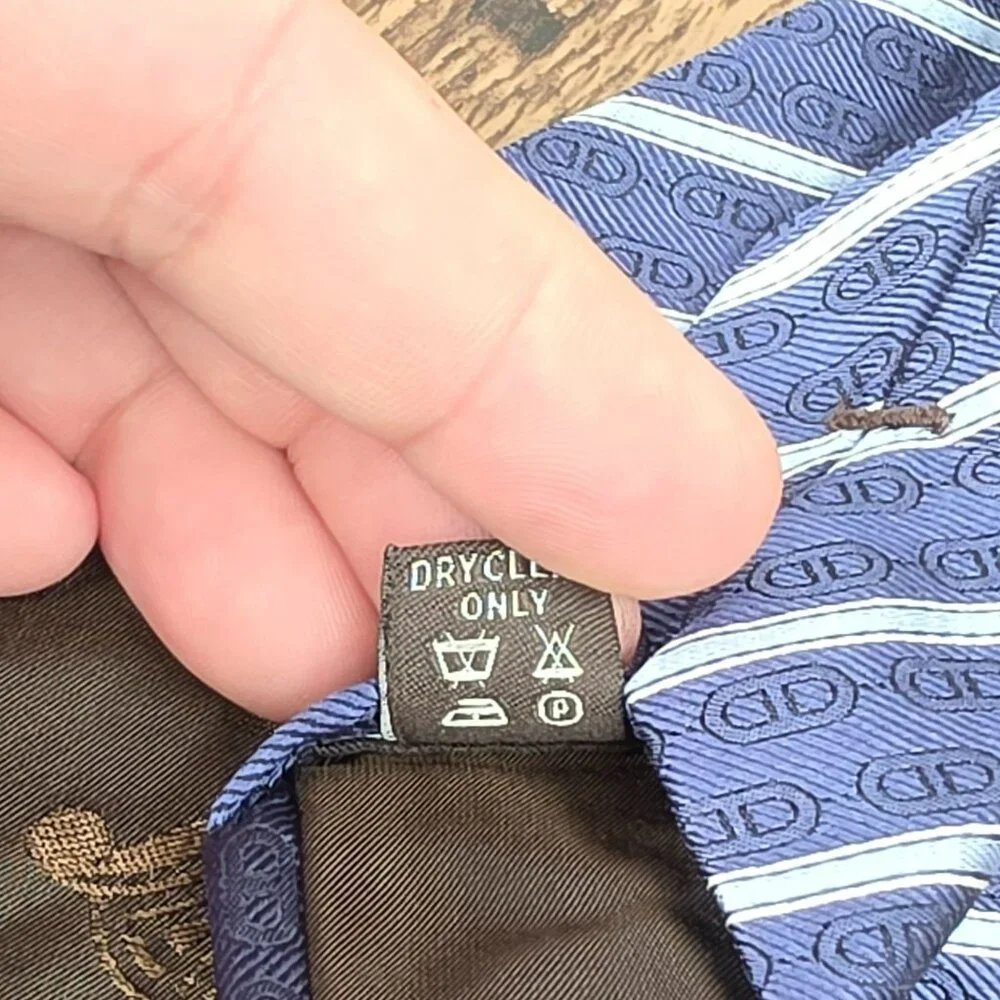 Celine Neck Tie 100% Silk Blue Striped Chain Designer Italian Quality Corpcore